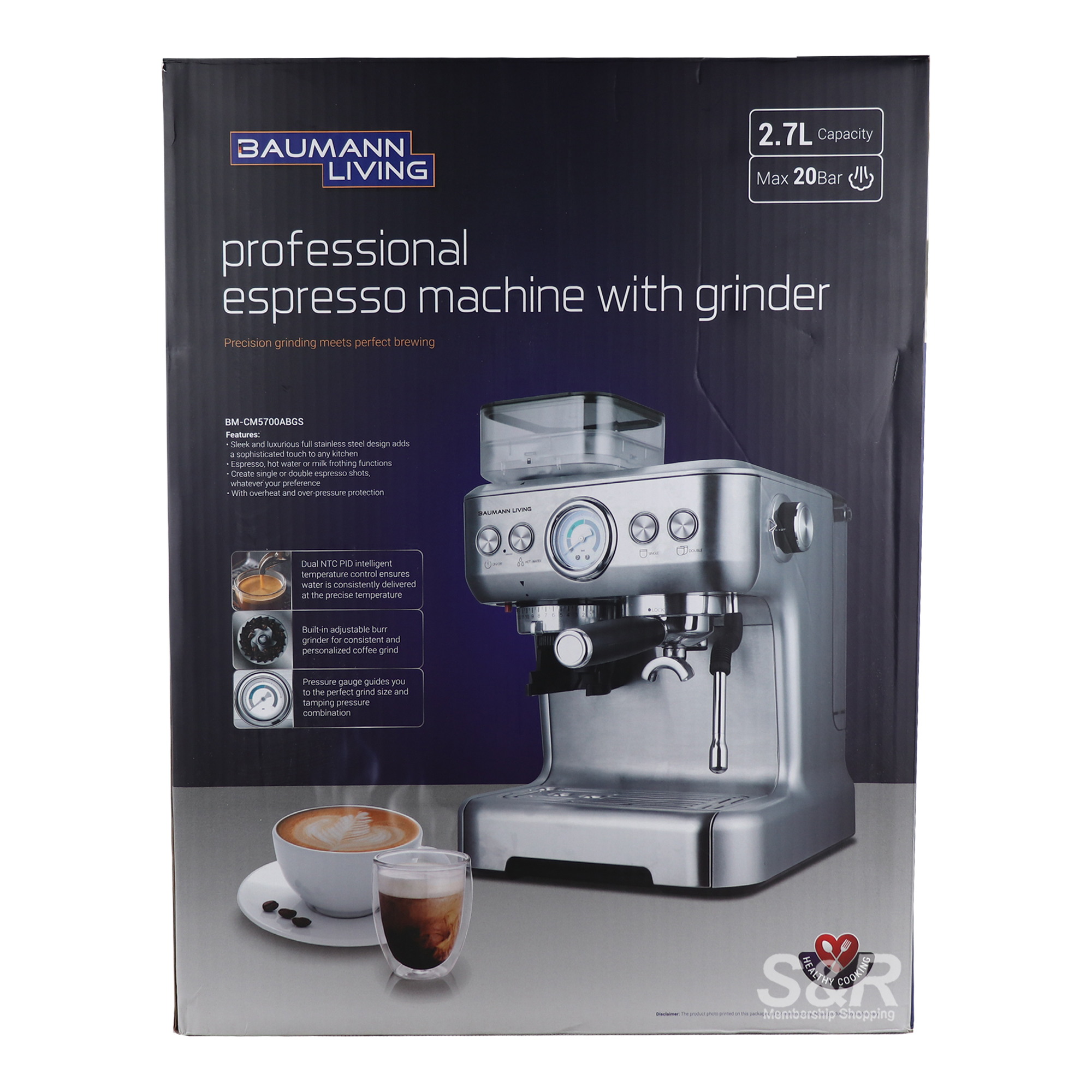 Baumann Living Professional Expresso Machine with Grinder BM-CM5700ABGS